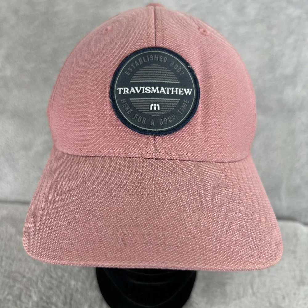 TravisMathew Flexfit Golf Hat S/M Pink Logo Patch Fitted Country Club Cap